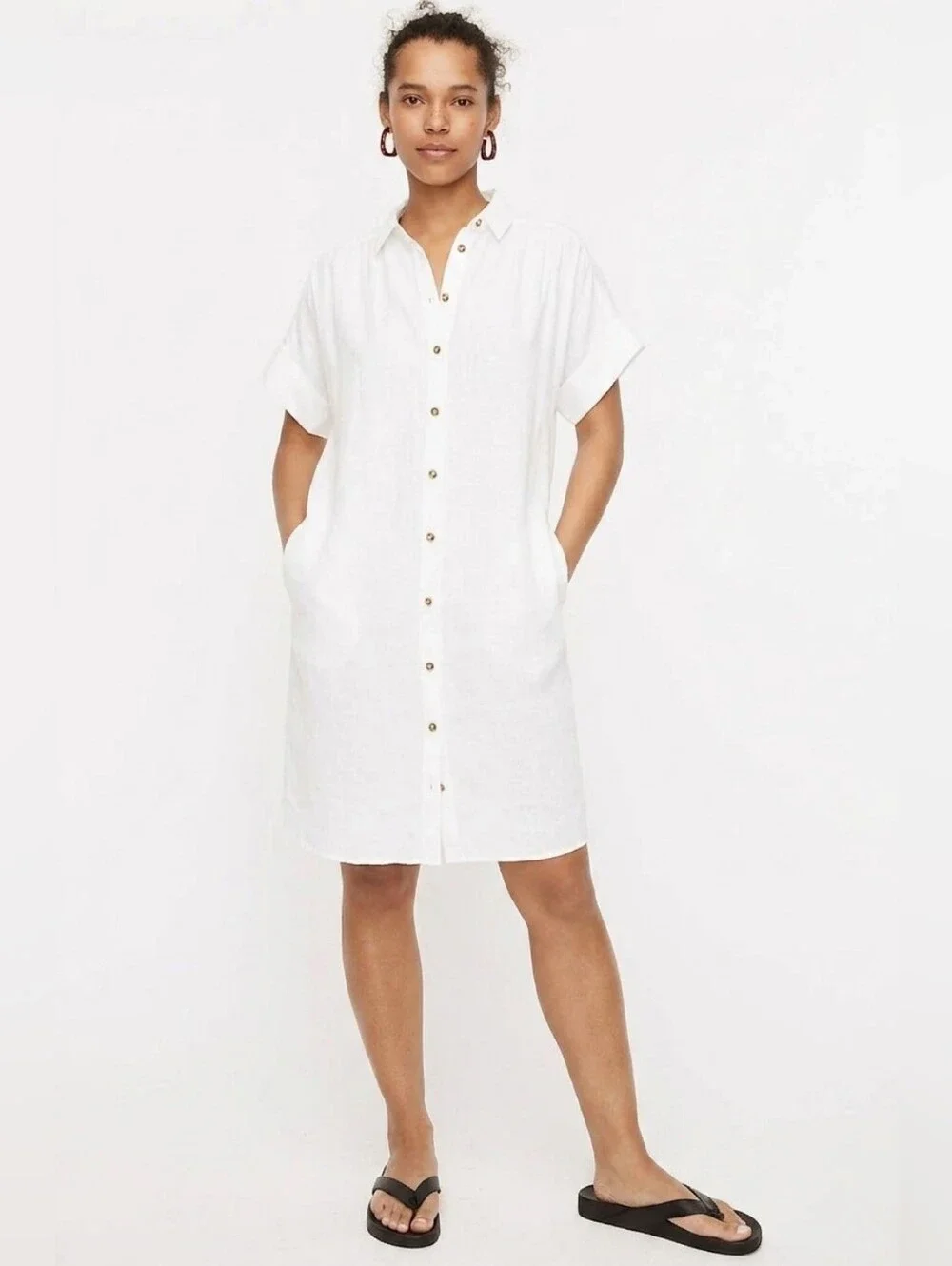 NWT J.Crew Relaxed-fit Short-sleeve White Baird McNutt Irish Linen Shirtdress XS